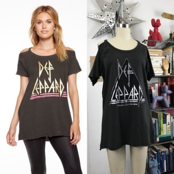 Chaser Tops - Chaser Def Leopard Cold Shoulder Metallic Tee